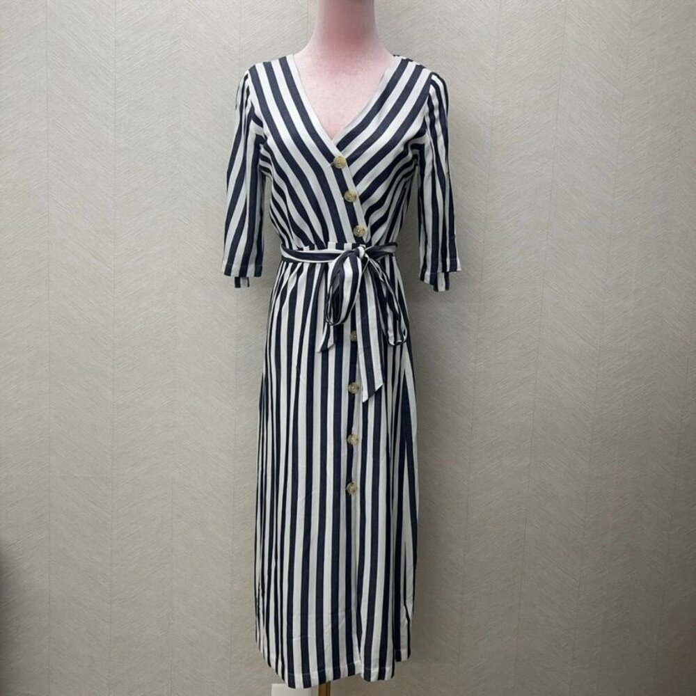 BB Dakota Grey and White Nautical Stripe Long Dress Size 0